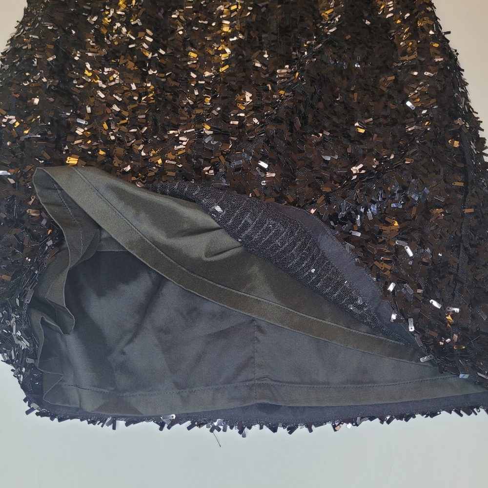 Anne Taylor Sequin Skirt Knee Sz 4 Black Fully Lined Cocktail Party Whimsigoth - Picture 6 of 8